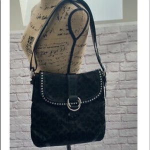 Coach Studded Signature Lurex Convertible Shoulder Bag Black